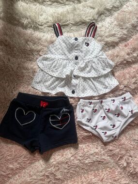 Toddler Girls Navy & White Heart 3-Piece Summer Set (Patriotic)